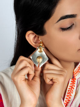 Neeta Boochra - 925 Sterling Silver Two Tone Statement Earrings