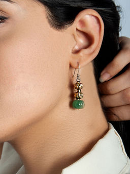 Neeta Boochra - 925 Sterling Silver Two Tone Bead Earrings with Melon Cut Green Onyx