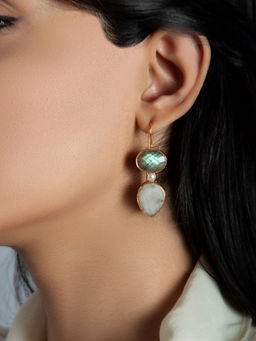 Neeta Boochra - 925 Sterling Silver Gold Plated Fish Hook Earrings with Labradorite Stone