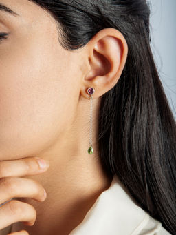 Neeta Boochra - 925 Sterling Silver Long Earrings with Multicolored Gemstone