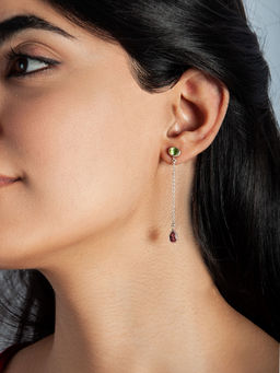 Neeta Boochra - 925 Sterling Silver Long Earrings with Multicolored Gemstones