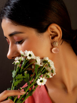 Neeta Boochra - 925 Sterling Silver 22K Gold Plated Rose Quartz Studs Earring