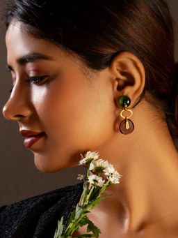 Neeta Boochra - 925 Sterling Silver 22K Gold Plated Amethyst with Peridot Gemstone Dangler Earring