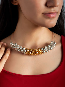 Neeta Boochra - 925 Sterling Silver Two Tone Beaded Modern Hasli