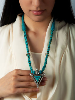 Neeta Boochra - 925 Sterling Silver Necklace with Turquoise Beads