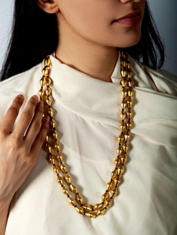 Neeta Boochra - 925 Sterling Silver Gold Double Layered Dholki Necklace (Size - Big)