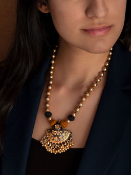 Neeta Boochra - 925 Sterling Silver, Two Tone 22K Gold Plated Beaded Necklace