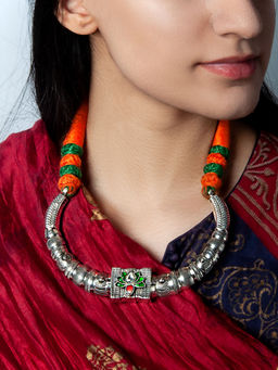 Neeta Boochra - 925 Sterling Silver Necklace with Multicolor Kundan