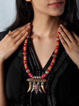 Neeta Boochra - 925 Sterling Silver Two Tone 22K Gold Plated Necklace with Kundan Motif