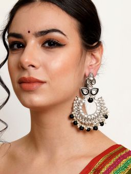 Karatcart - Oxidised Silver Black Meena Kundan Chandbali Earrings for Women