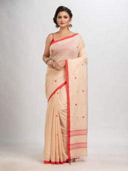 Angoshobha - Cream Cotton Printed Woven Saree with Unstitched Blouse