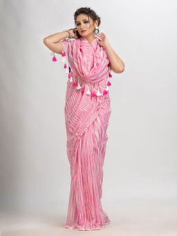 Angoshobha - Pink Cotton Woven Tassels Saree with Unstitched Blouse