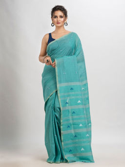 Angoshobha - Green Cotton Printed Woven Saree with Unstitched Blouse