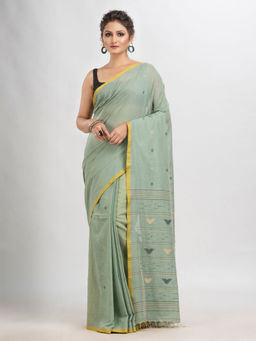 Angoshobha - Grey Cotton Printed Woven Saree with Unstitched Blouse