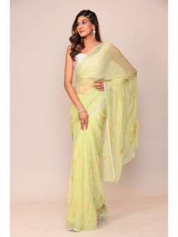 Zari Jaipur - Georgette Light Green Color Embellished Saree with Unstitched Blouse