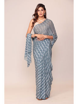 Zari Jaipur - Chiffon Grey Color Lehriya Printed Saree with Unstitched Blouse