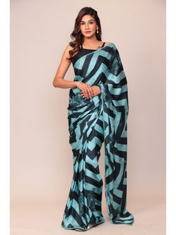 Zari Jaipur - Satin Dark Green Color Printed Saree with Unstitched Blouse
