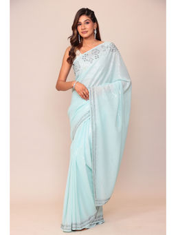 Zari Jaipur - Georgette Light Blue Color Embellished Saree with Unstitched Blouse