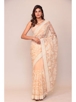 Zari Jaipur - Organza Peach Color Embroidery Saree with Unstitched Blouse