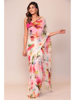 Zari Jaipur - Chiffon Multi-Color Printed Saree with Unstitched Blouse