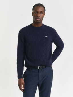 GANT - Mens Navy Blue Crew Neck Regular Fit Pullover Sweater