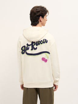 The Bear House - Mens White Typography Pure Cotton Relaxed Hoodie