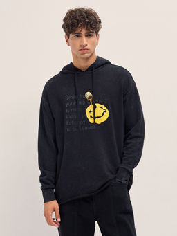 The Bear House - Mens Black Pure Cotton Relaxed Hoodie