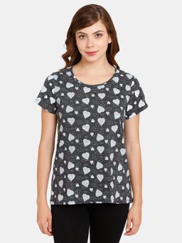 Zivame - Rosaline Geo Blooms Knit Cotton Top - Beauty - Black