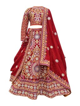 Alyaansh Couture - Red Georgette Full Sleeves Lehenga With Blouse & Dupatta