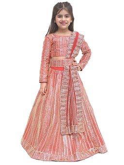 Alyaansh Couture - Red Raw Silk Full Sleeves Lehenga Blouse & Dupatta & Belt