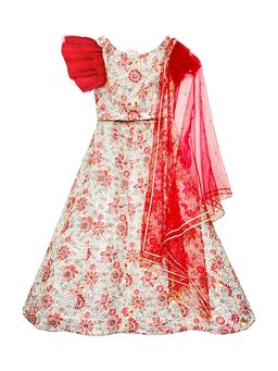 Alyaansh Couture - Multi-Color Georgette Ruffled Sleeves Lehenga With Blouse & Dupatta