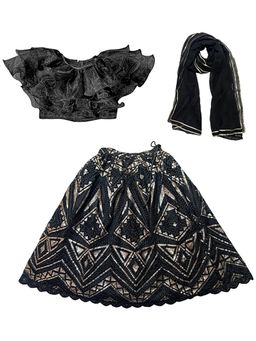 Alyaansh Couture - Black Net Ruffled Sleeves Lehenga With Blouse & Dupatta
