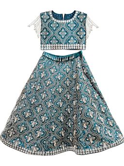Alyaansh Couture - Teal Silk Sleeveless Lehenga With Blouse