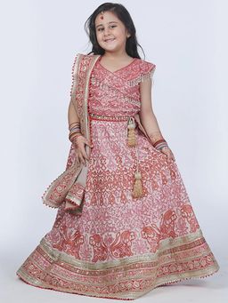 Alyaansh Couture - Peach Georgette Cap Lehenga With Blouse & Dupatta