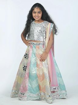 Alyaansh Couture - Multi-Color Net Cap Lehenga With Blouse & Dupatta