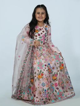 Alyaansh Couture - Pink Organza Full Sleeves Lehenga With Blouse & Dupatta