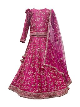Alyaansh Couture - Pink Raw Silk Full Sleeves Lehenga With Blouse & Dupatta