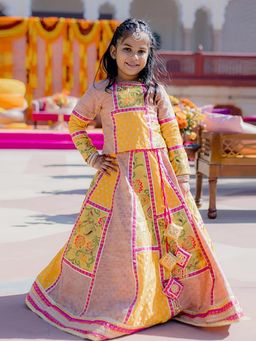 Alyaansh Couture - Multi-Color Brocade Full Sleeves Lehenga With Blouse & Dupatta