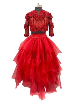 Alyaansh Couture - Red Net Full Sleeves Lehenga With Blouse & Jacket
