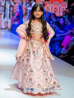 Alyaansh Couture - Pink Raw Silk Full Sleeves Lehenga With Blouse & Dupatta