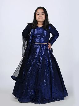 Alyaansh Couture - Blue Raw Silk Full Sleeves Lehenga With Blouse & Dupatta