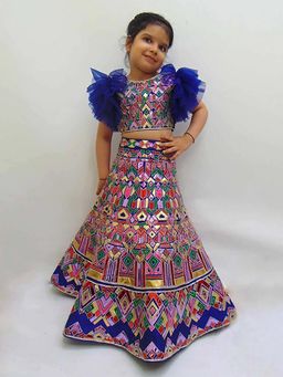 Alyaansh Couture - Multi-Color Raw Silk Ruffled Sleeves Lehenga With Blouse