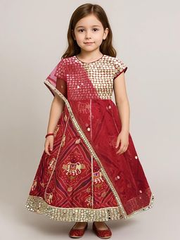 Alyaansh Couture - Maroon Raw Silk Cap Lehenga With Blouse & Dupatta