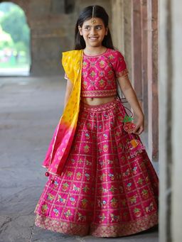 Alyaansh Couture - Pink Raw Silk Half Sleeves Lehenga With Blouse & Dupatta