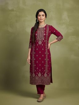 Varanga - Pink Velvet Kurta Paired with Pant & Printed Dupatta