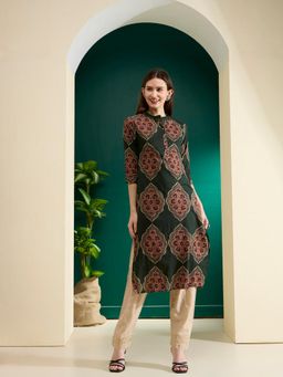 FASHOR - Green Floral Printed Straight Fit Kurta
