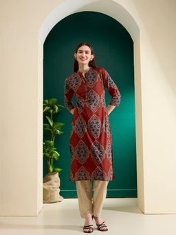 FASHOR - Red Floral Printed Straight Fit Kurta
