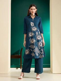 FASHOR - Abstract Floral Printed A-Line Fit Kurta with Palazzo