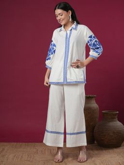 FASHOR - Solid Ethnic Floral Thread Embroidered Straight Fit Co-Ord Set