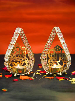 Gleevers - Om Lotus Tealight Candle Holder Diya Golden